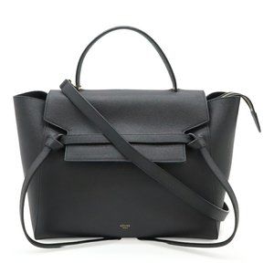 CELINE Belt Bag Mini Handbag Shoulder Leather Black 176103